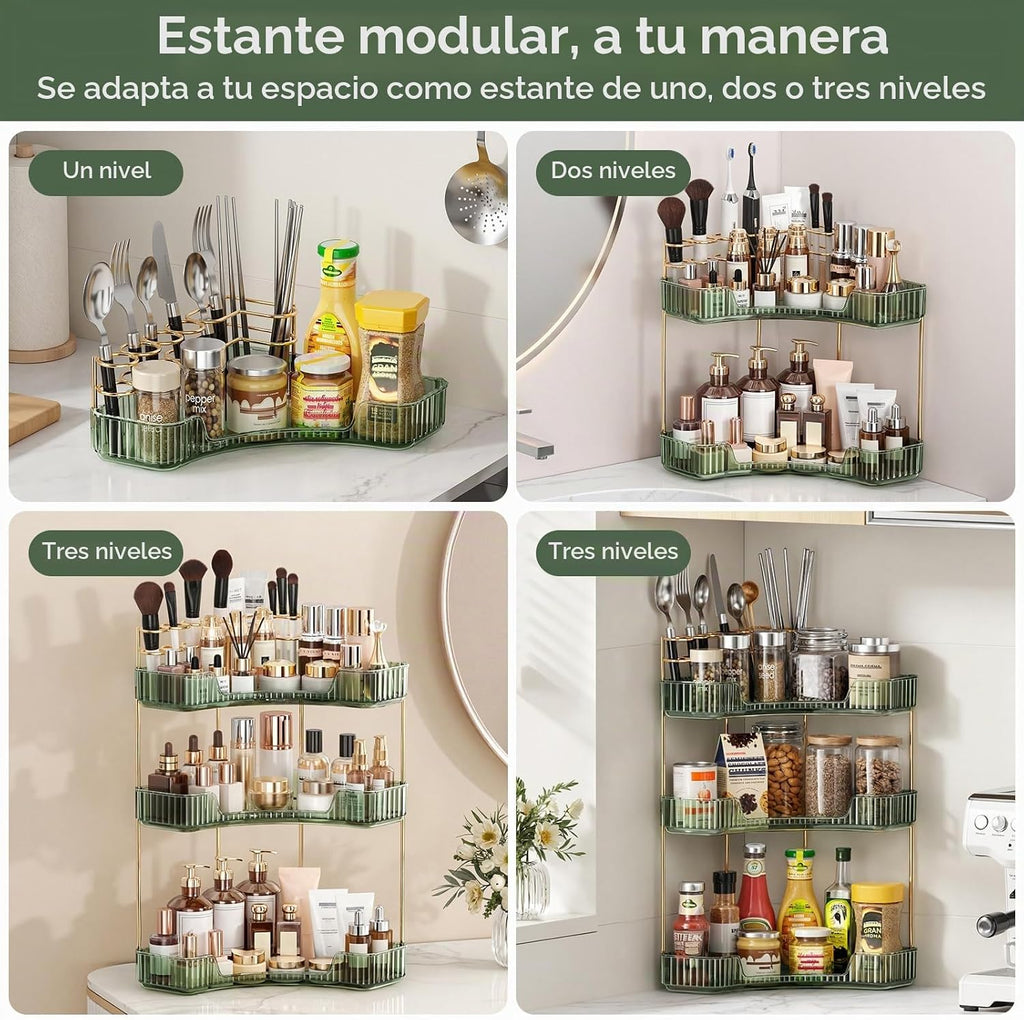 BEFSOP Organizador esquinero de baño, organizador de maquillaje mej...