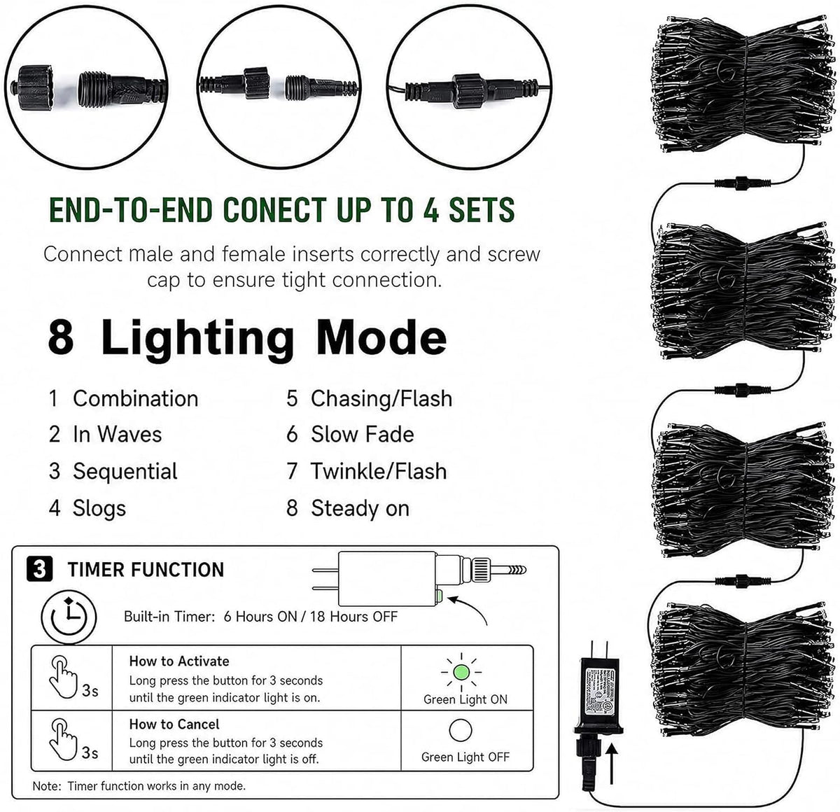TW SHINE Luces de Halloween, 400 LED de 132 pies de luces de Hallow...