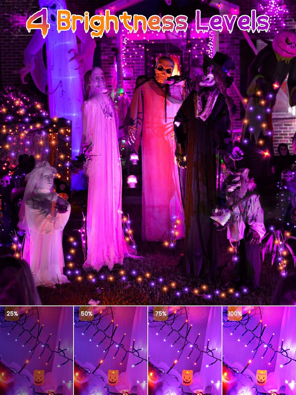 Guirnalda de luces de Halloween para exteriores, 25 pies, 500 luces...