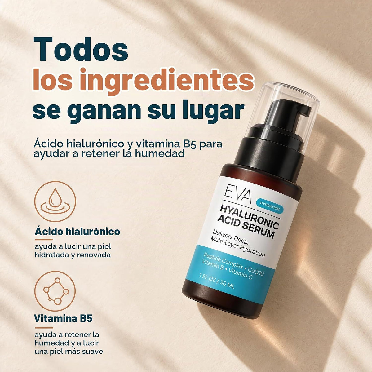Eva Naturals - Suero facial de ácido hialurónico, antienvejecimient...