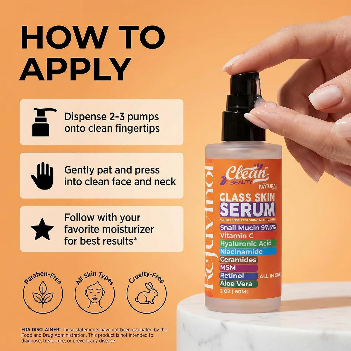 Clean Beauty Suero de mucina de caracol con vitamina C, suero facia...