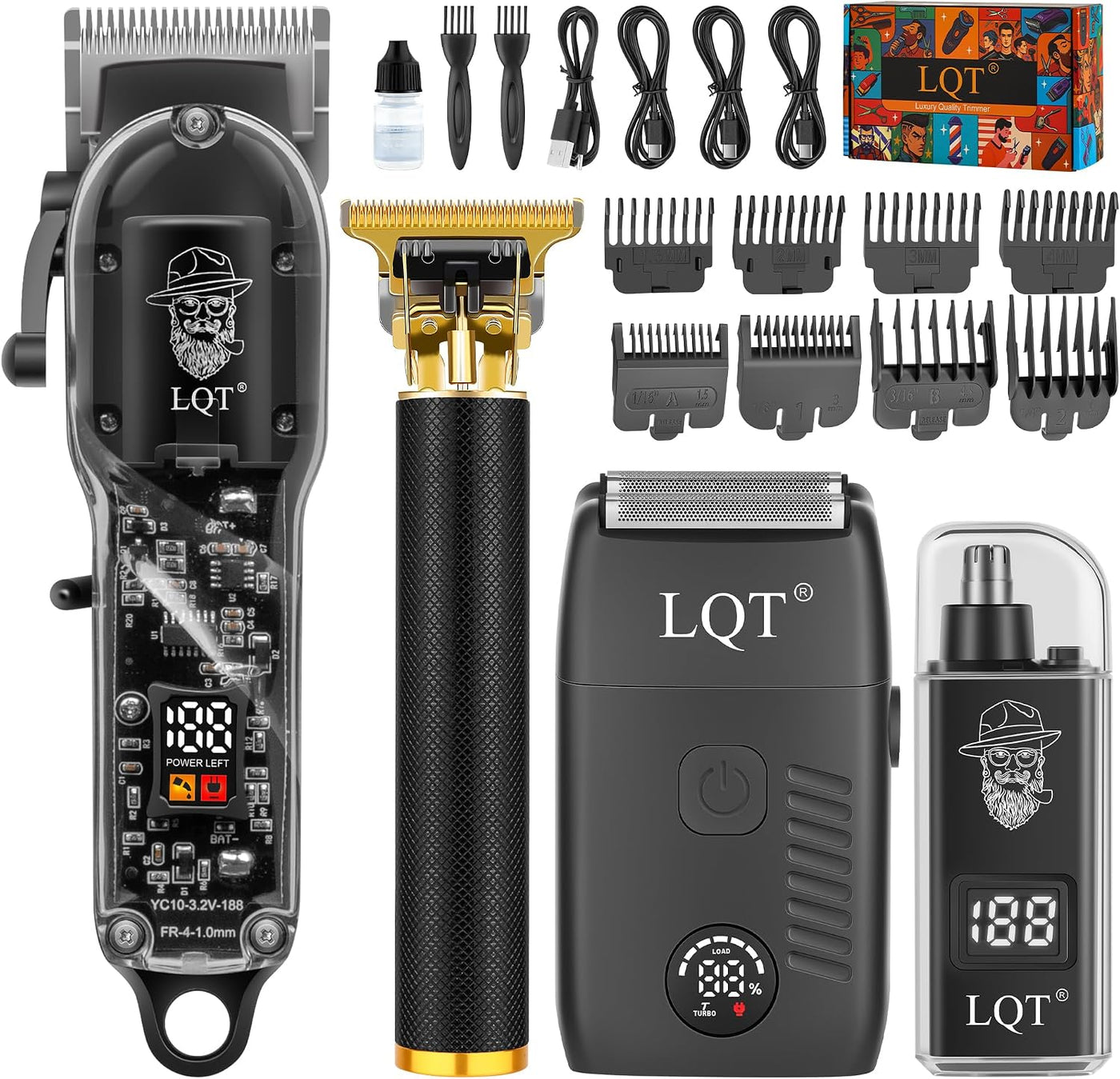 Cortapelos para hombres con pantalla LED, kit de aseo inalámbrico d...