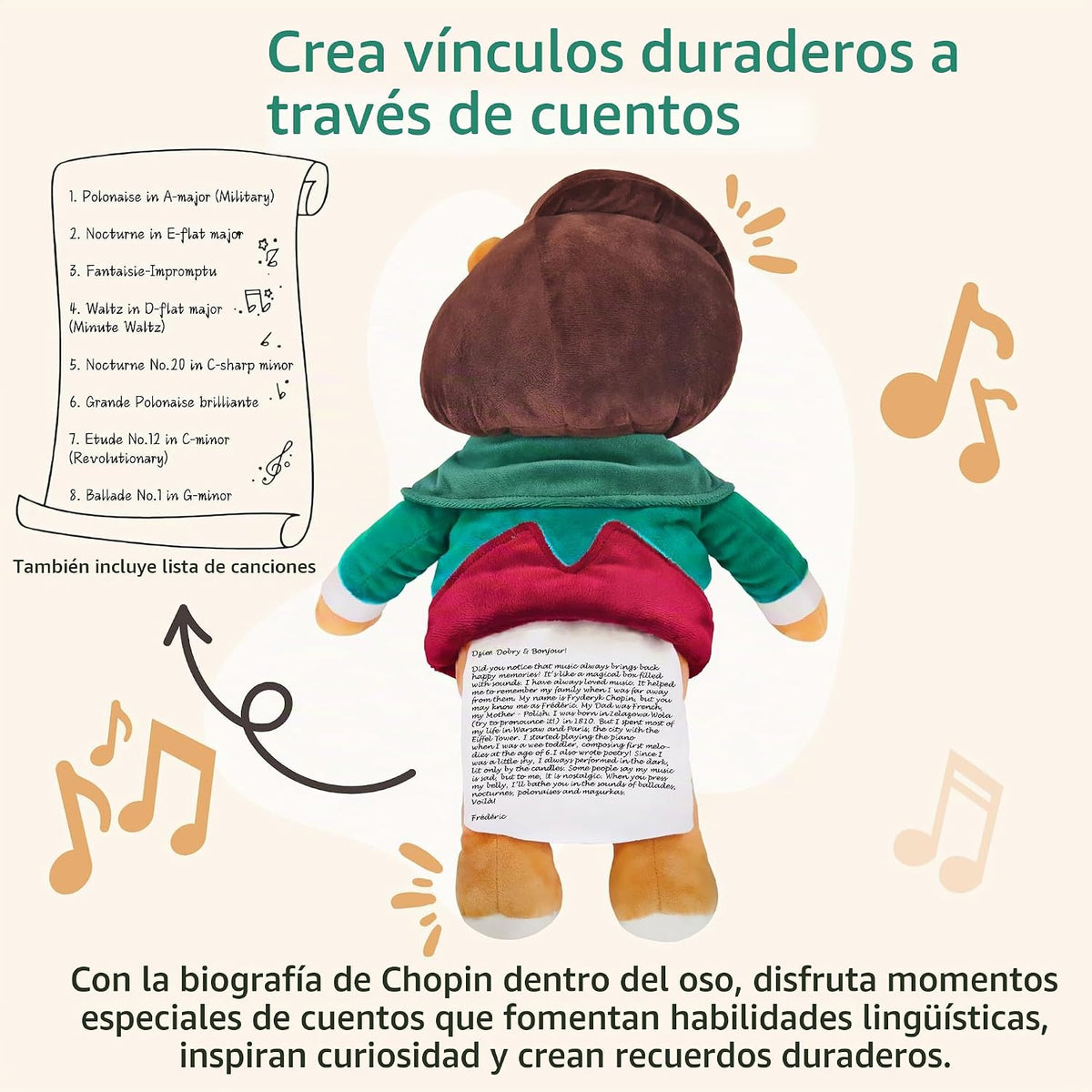 Vosego Chopin - Oso de peluche interactivo que reproduce 40 minutos...