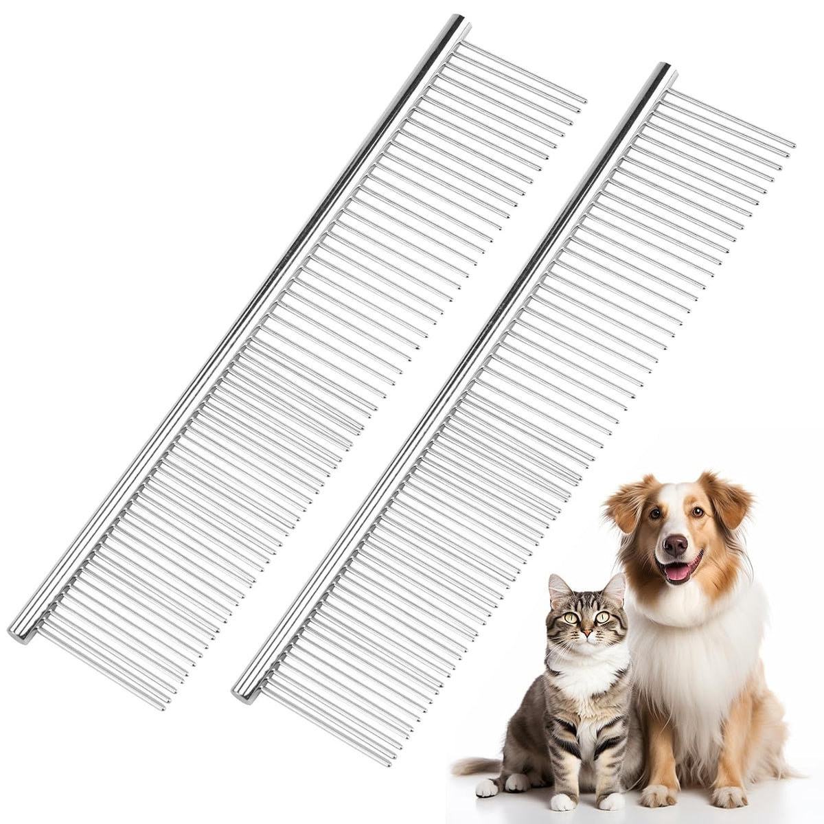 PETTOM 2 peines de acero inoxidable para perros, peine de dientes r...