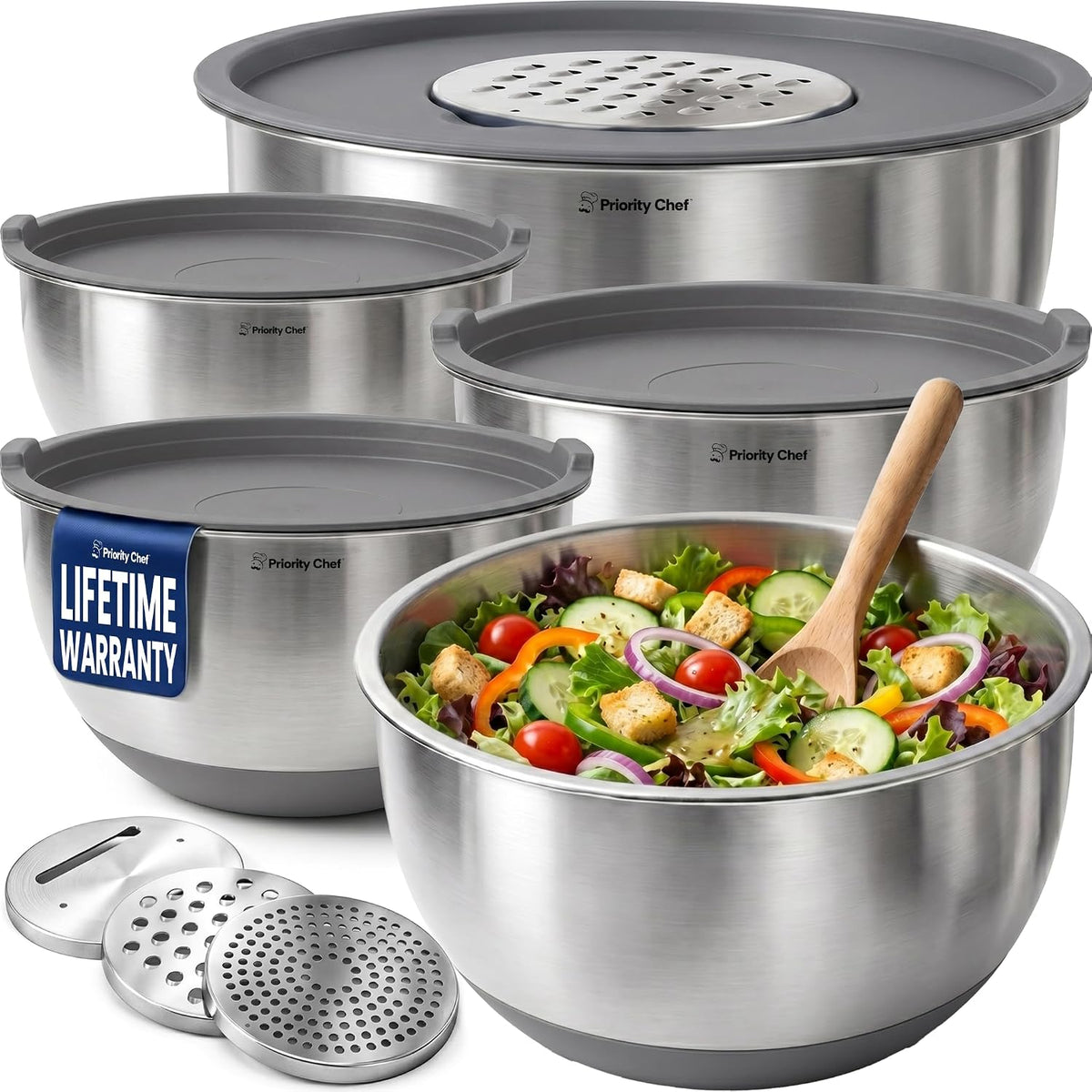 Priority Chef Juego de tazones para mezclar de acero inoxidable con...