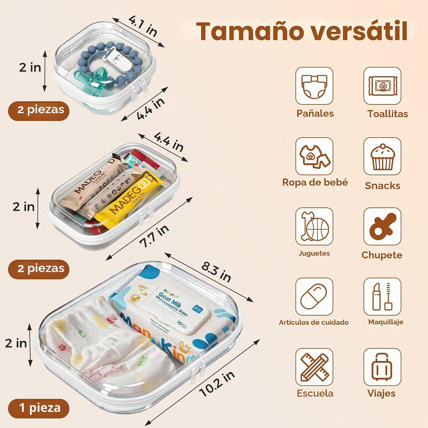 Paquete de 5 bolsas organizadoras para pañales, fundas rígidas tran...