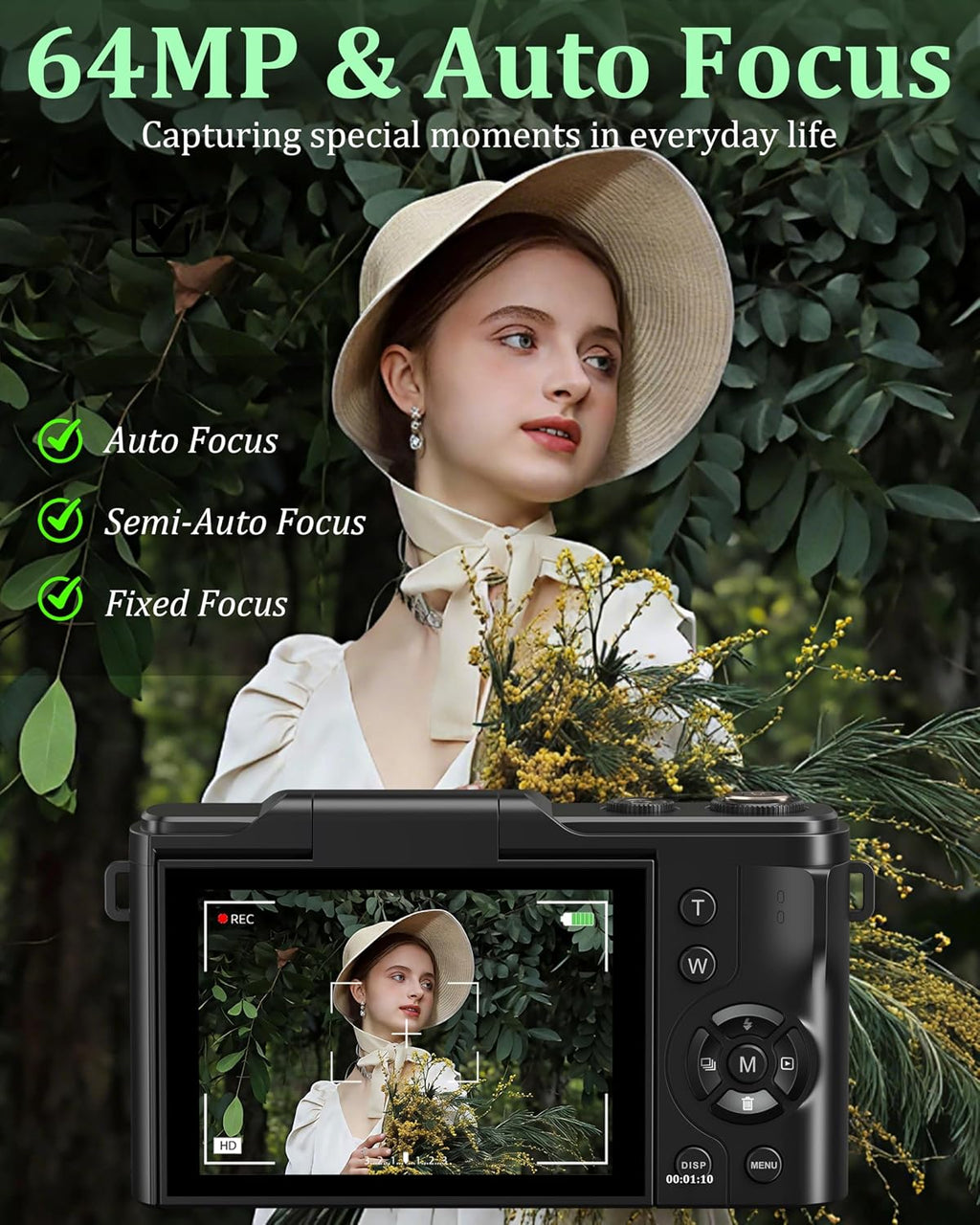 Cámara digital 4K para fotografía, cámara de vlogging de 64MP para...
