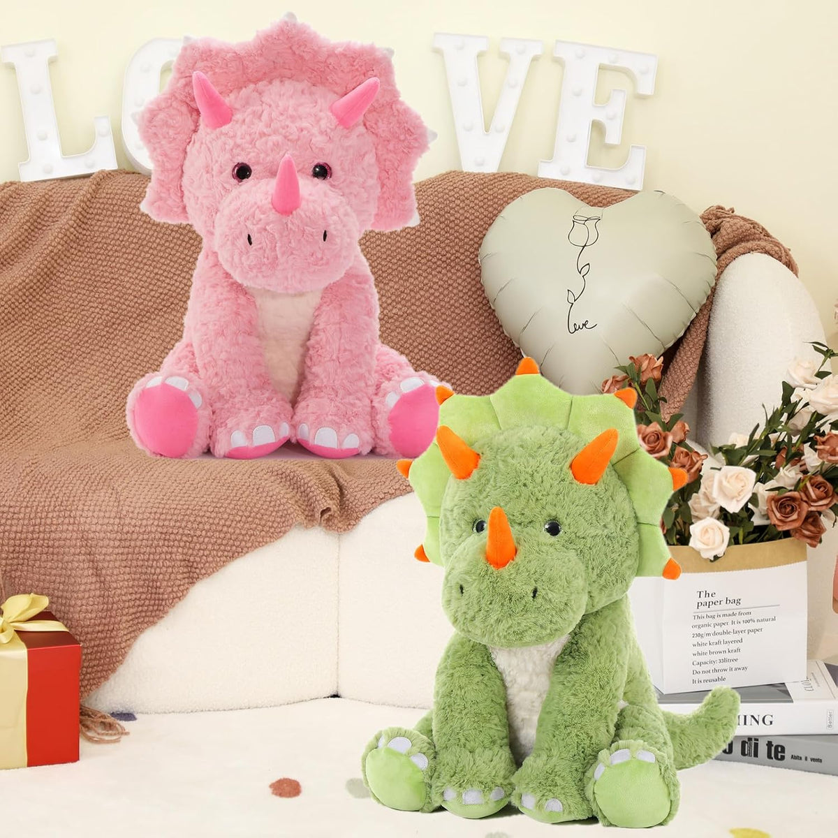 Tezituor Animales de peluche grandes de dinosaurio rosa, 24 pulgada...