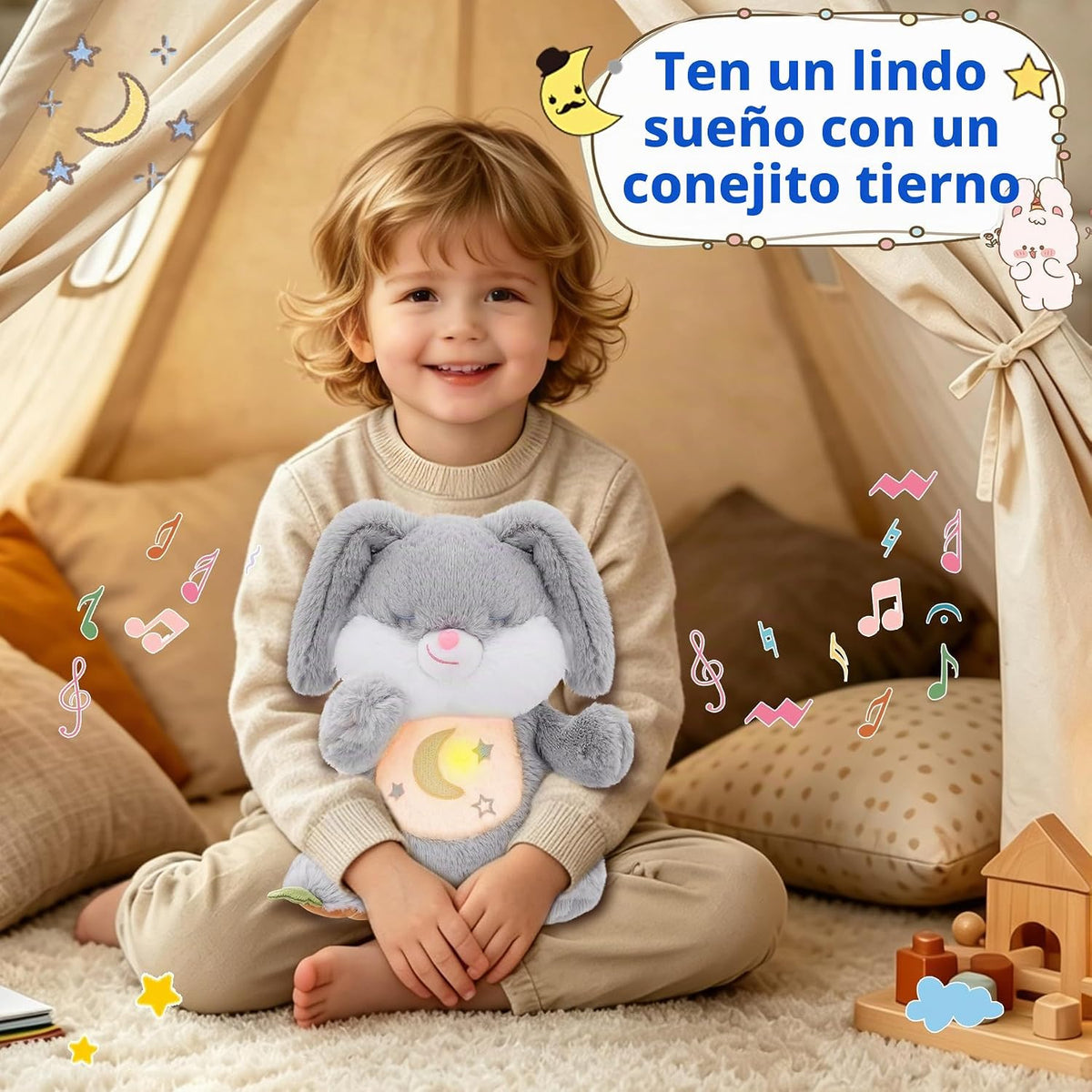 MIAODAM Conejo de peluche con respiración, juguete de peluche para...