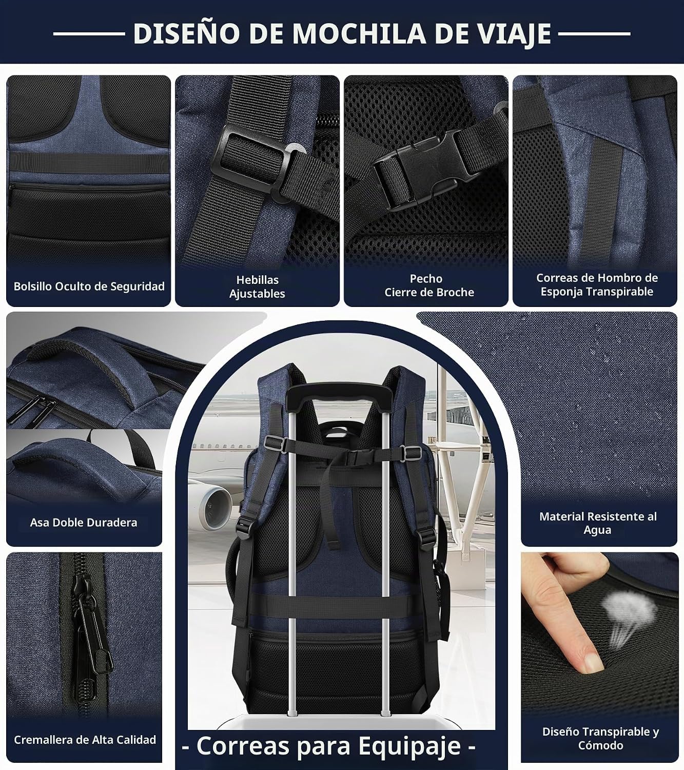 HULVION Mochila de viaje, mochila de mano expandible resistente al...
