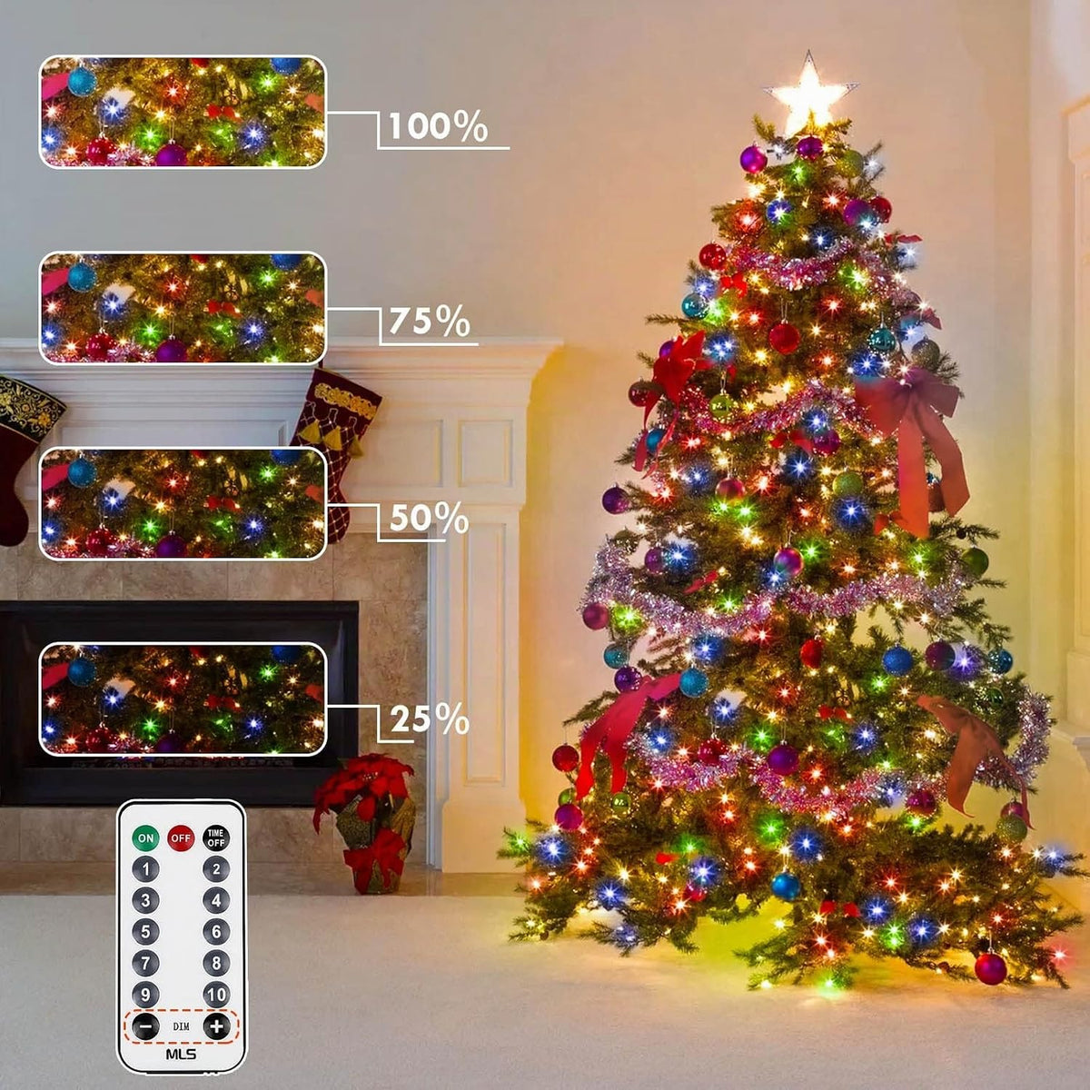 Luz navideña que cambia de color conectable de 75,8 pies con tempor...