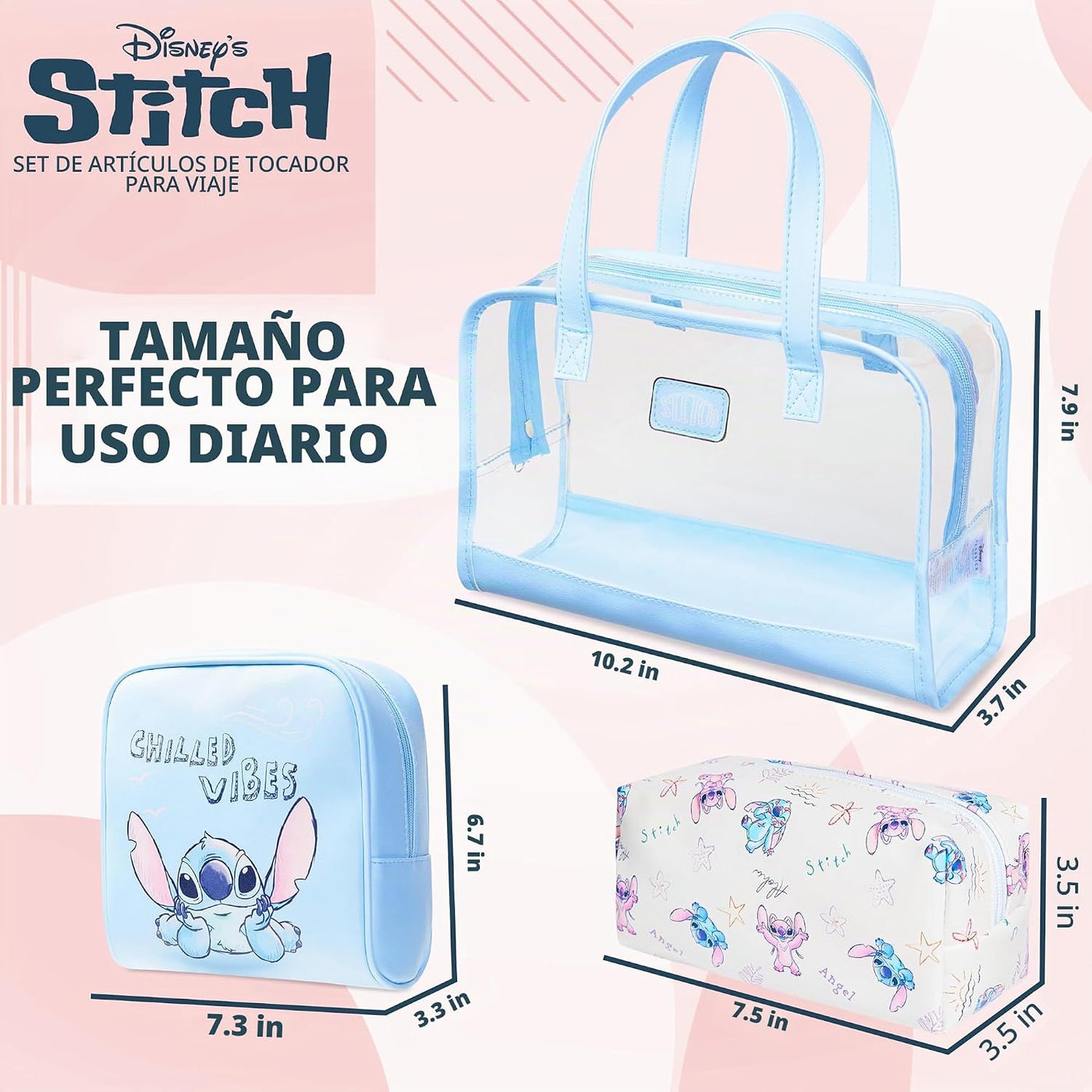 Disney Set de bolsa de aseo Stitch para mujeres y niñas, bolsa de c...