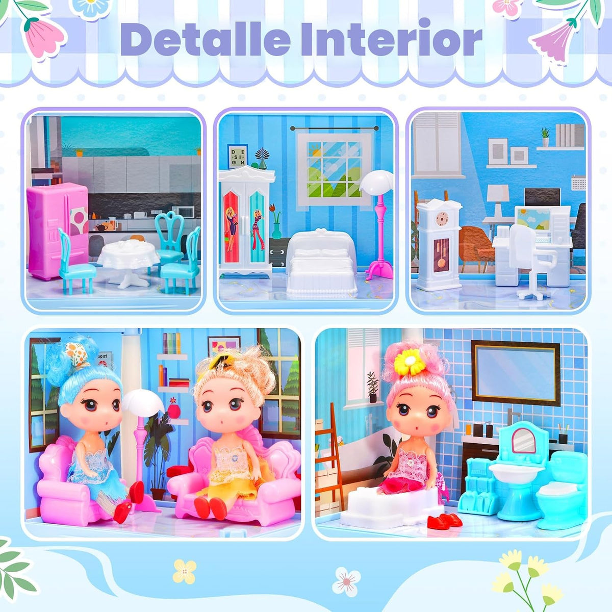 Casa de muñecas AmiDear con 4 pisos y 11 habitaciones, juego de cas...