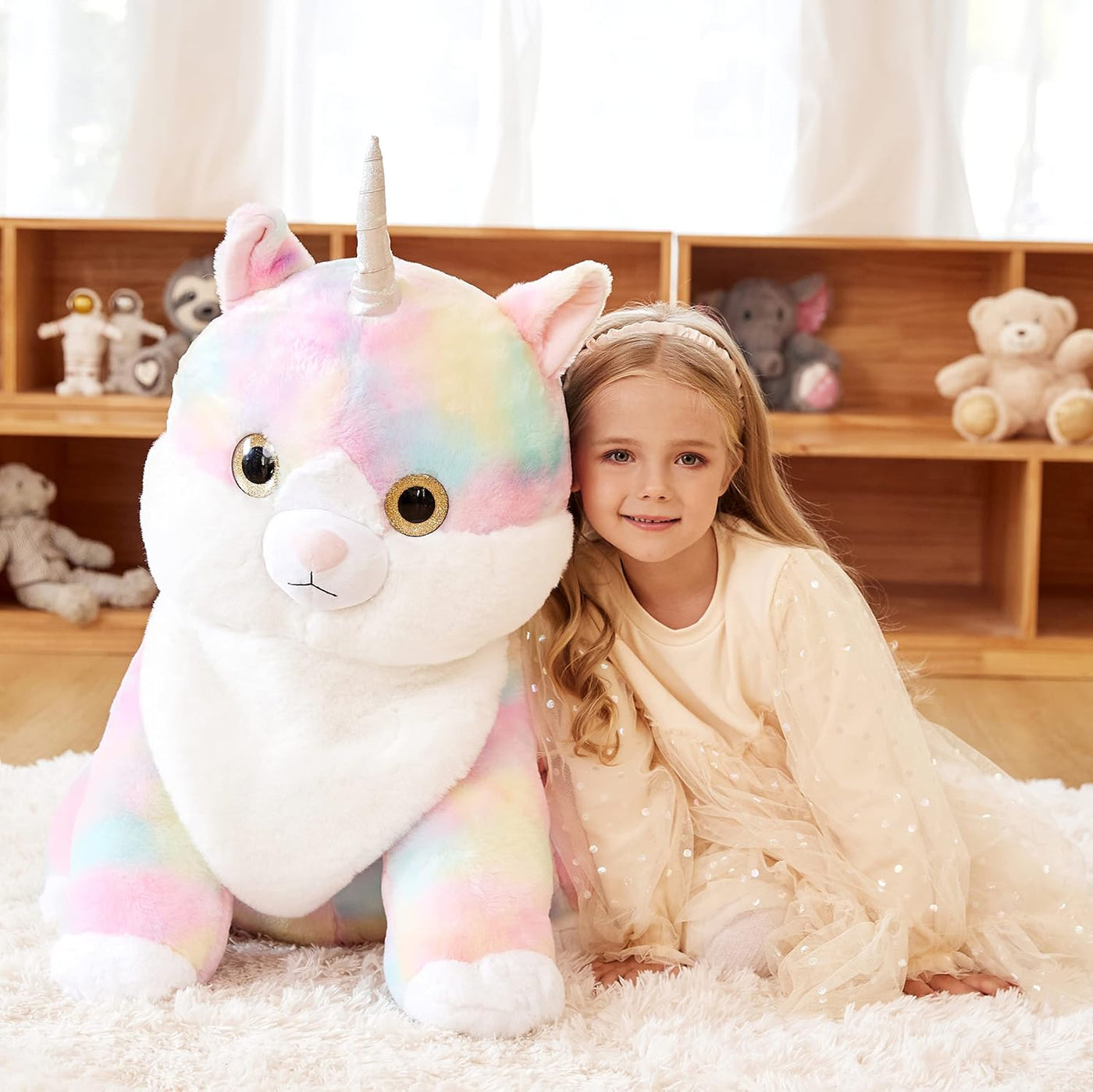 EARTHSOUND Juguete de Peluche de Animal Relleno Caticornio Gato Uni...