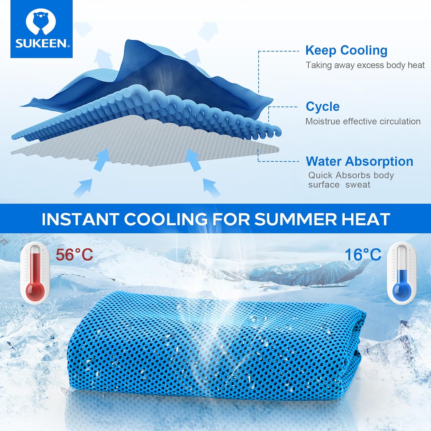 Sukeen Paquete de 4 toallas refrescantes (40 x 12 pulgadas), envolt...