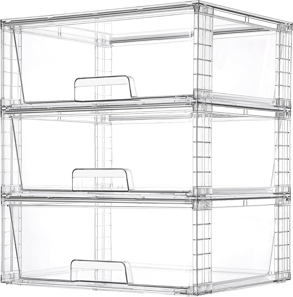 Vtopmart - Paquete de 3 cajones de almacenamiento apilables transpa...