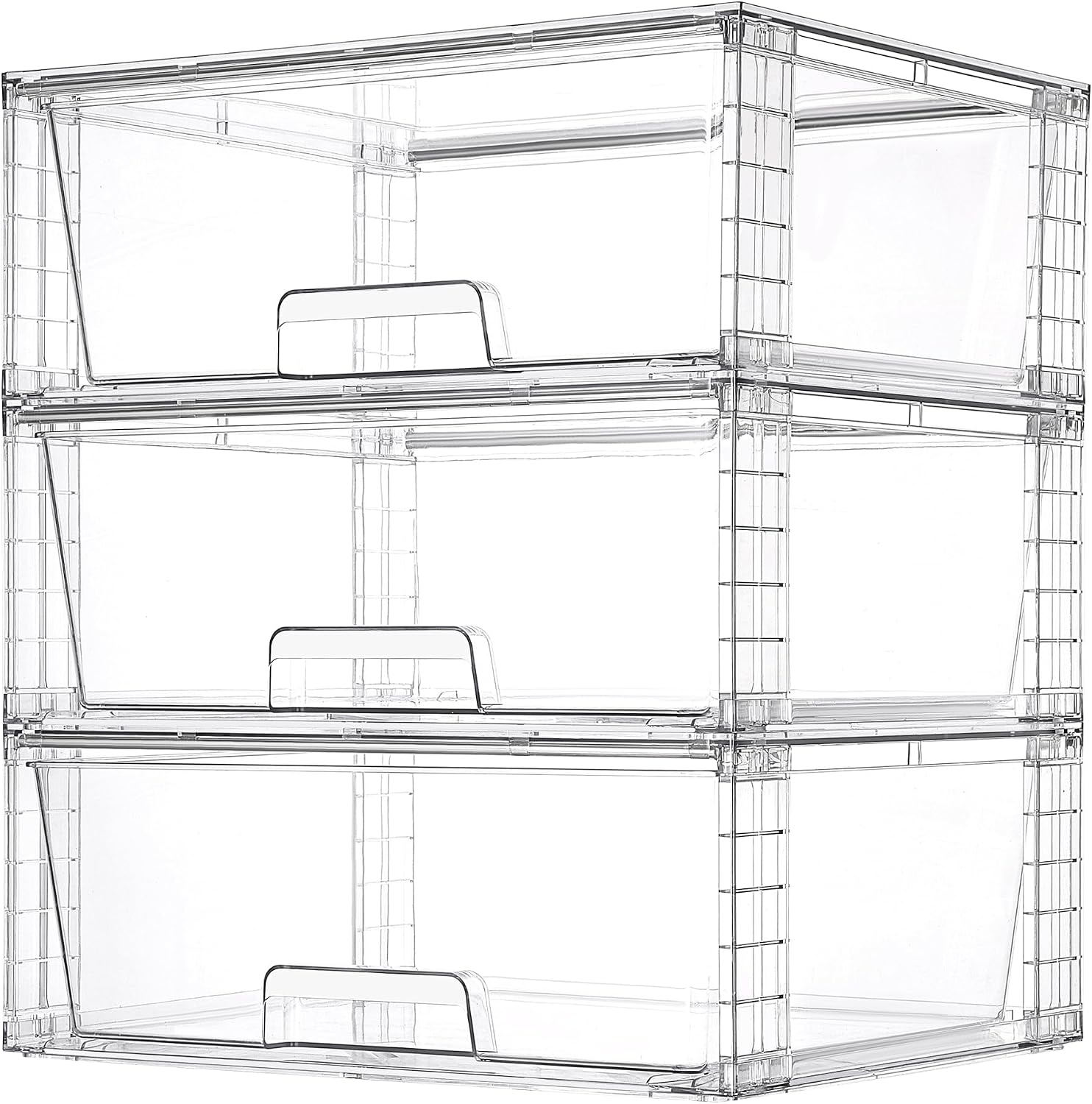Vtopmart - Paquete de 3 cajones de almacenamiento apilables transpa...