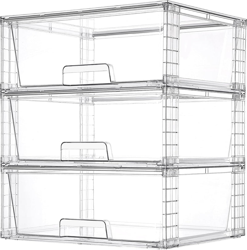 Vtopmart - Paquete de 3 cajones de almacenamiento apilables transpa...