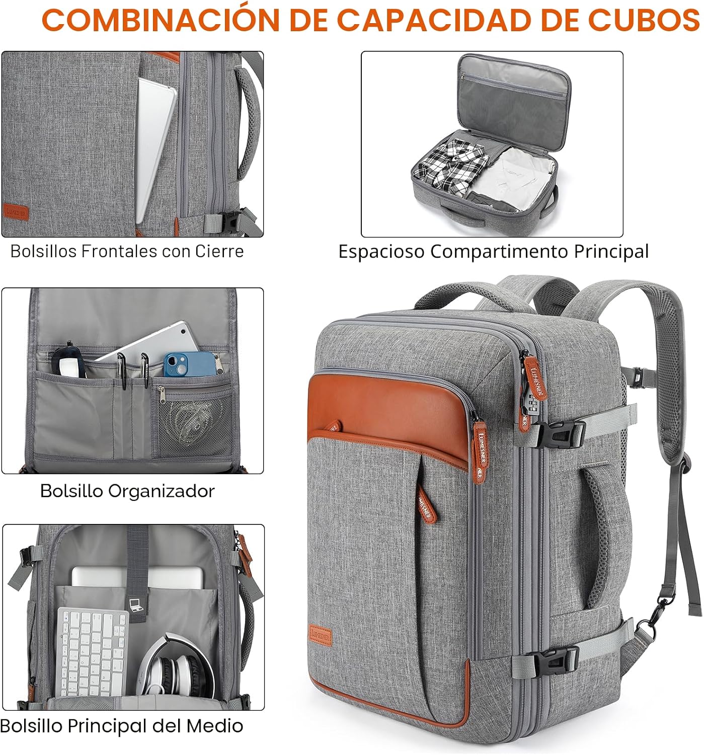 Lumesner Mochila de viaje expandible de 40L con 4 cubos de embalaje...
