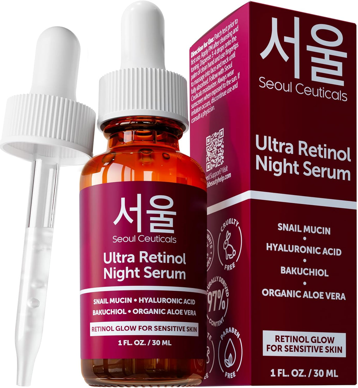 SeoulCeuticals Suero nocturno de retinol coreano al 1% para la cara...