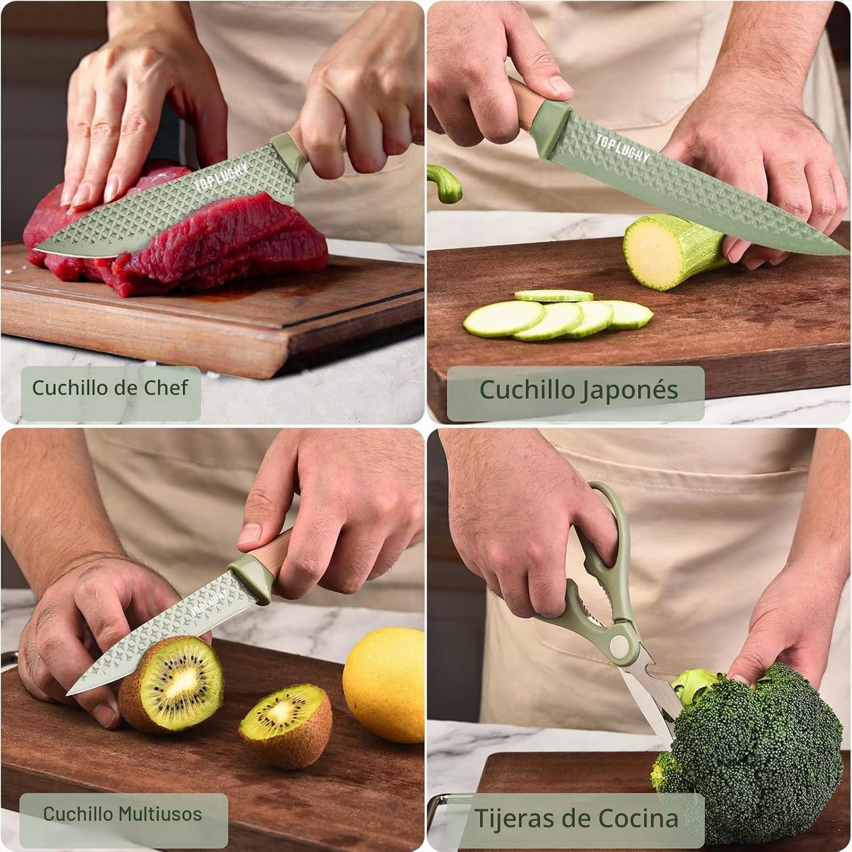 Juego de Cuchillos de Cocina, Retrosohoo Juego de 6 Piezas de Cuchi...