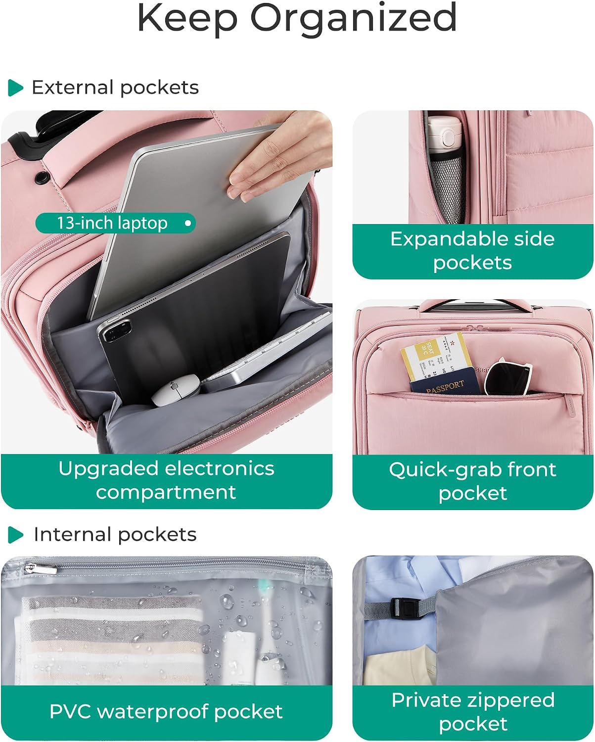 BAGSMART Equipaje de mano para debajo del asiento aprobado por aero...