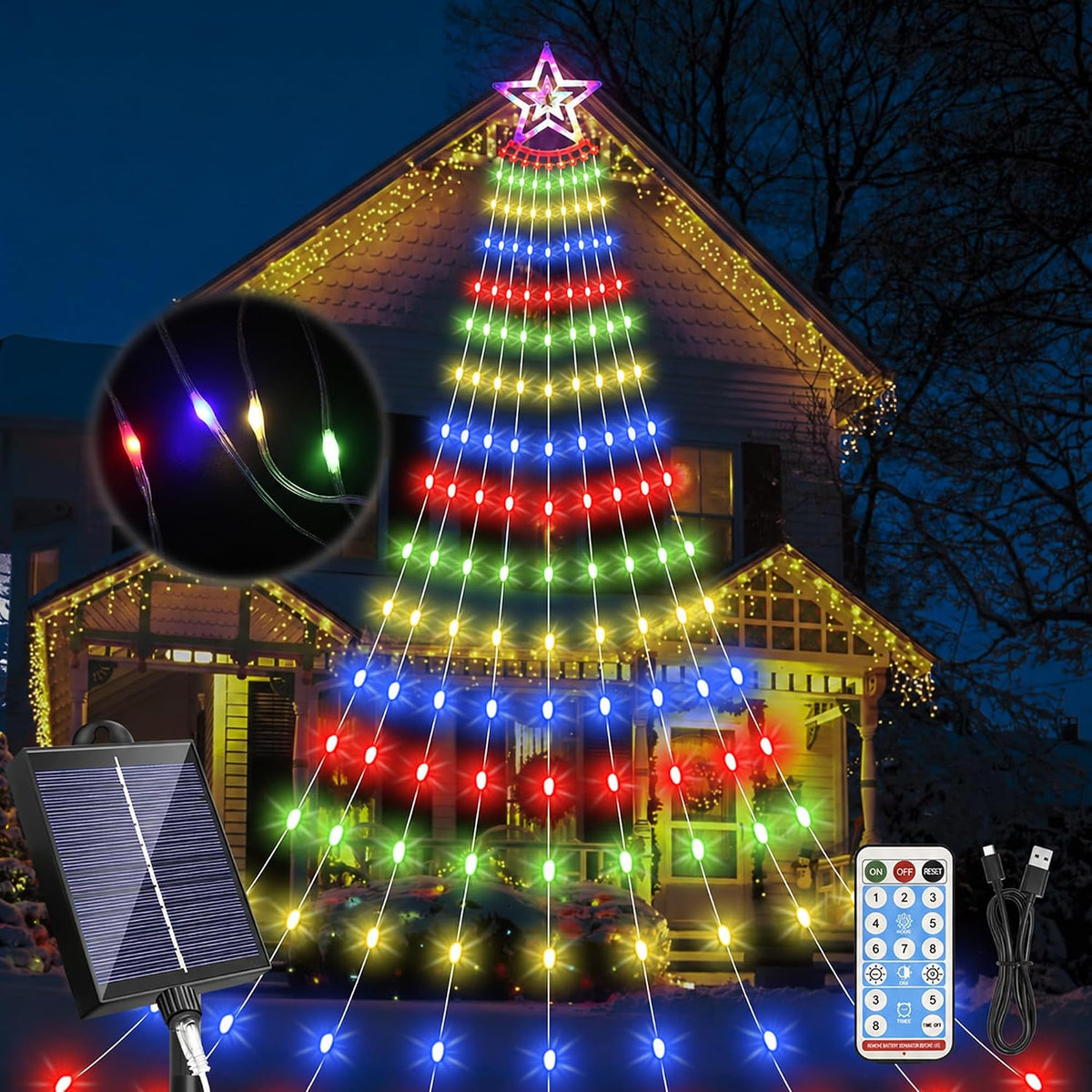 Luces solares de Navidad para exteriores, 11.48 pies, 350 luces LED...