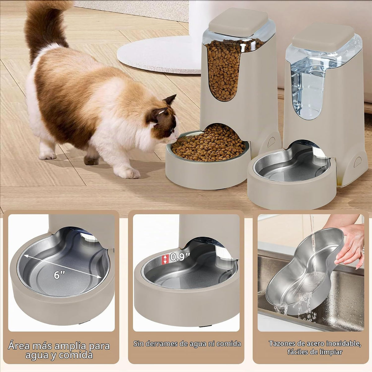 Paquete de 2 alimentadores automáticos para gatos y dispensador de...