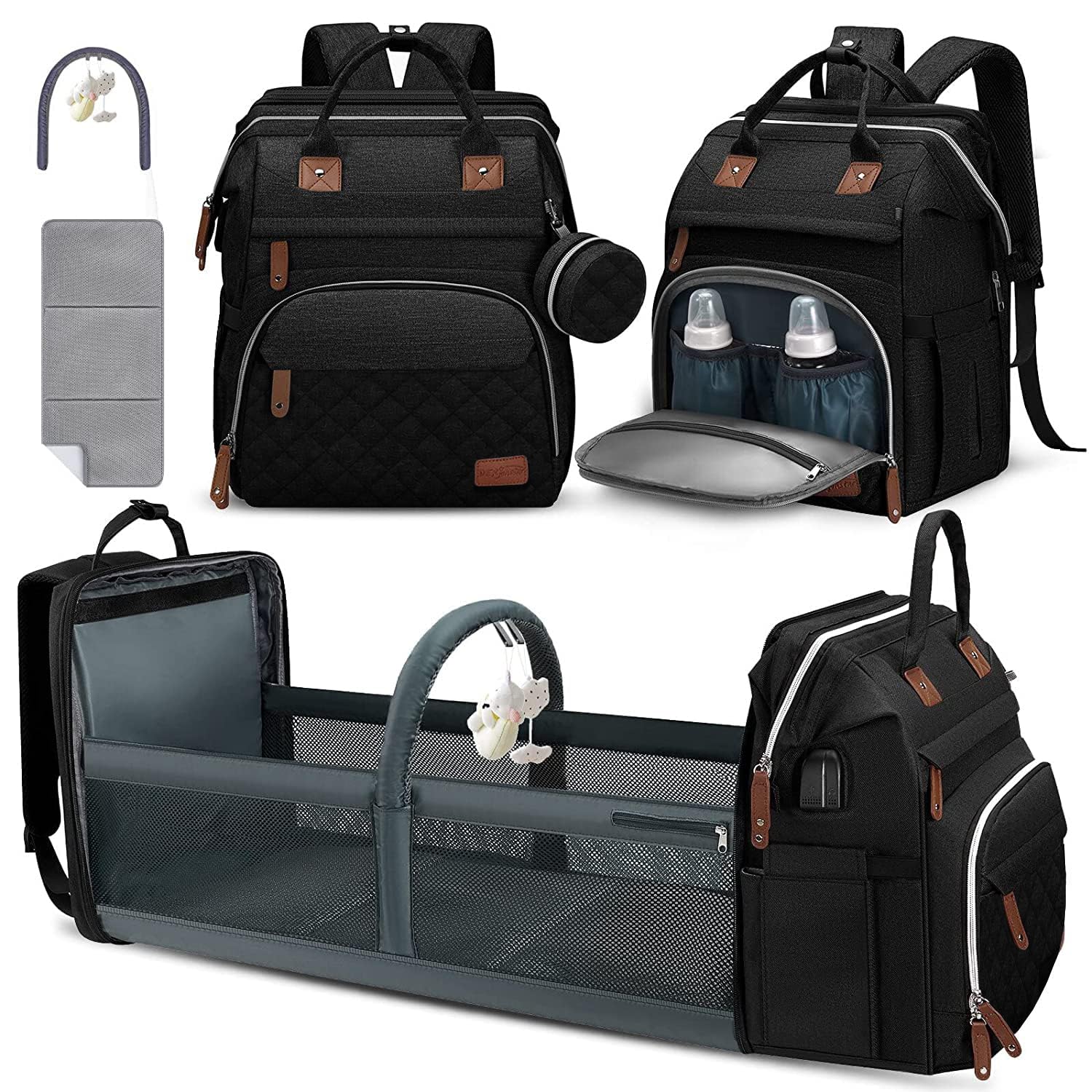 DERJUNSTAR Mochila para pañales, bolsa de bebé grande con cambiador...