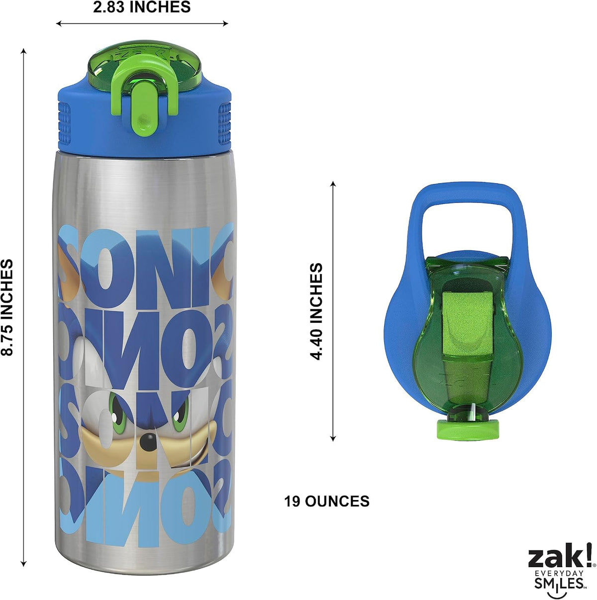 Zak Designs Sonic the Hedgehog - Botella de agua para viajes y en c...
