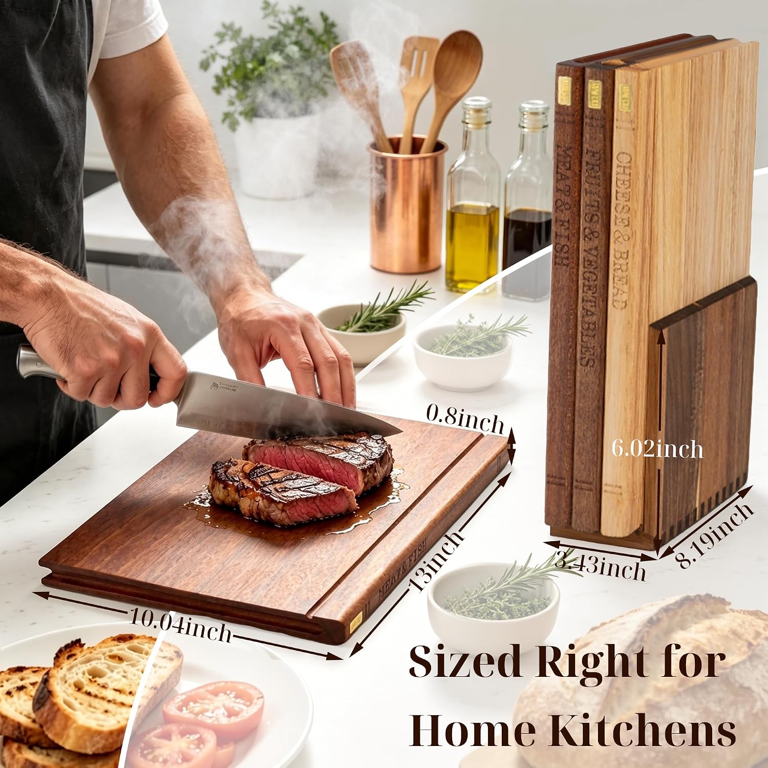 Juego de tablas de cortar libros con soporte de madera para cociner...