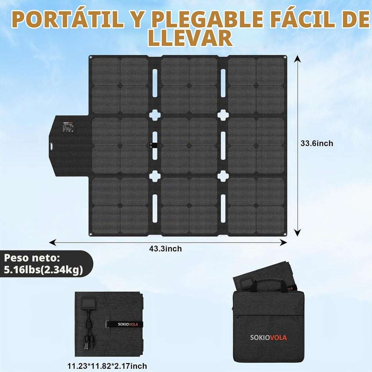 SOKIOVOLA Panel solar plegable de 120 W con conector MC-4 Panel sol...