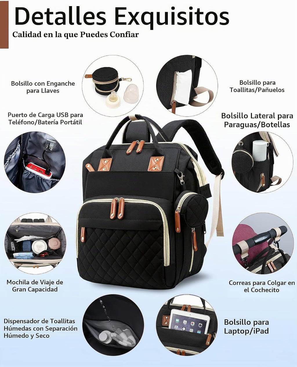 Lamroro Bolsa de pañales con estación de cambio, mochila impermeabl...