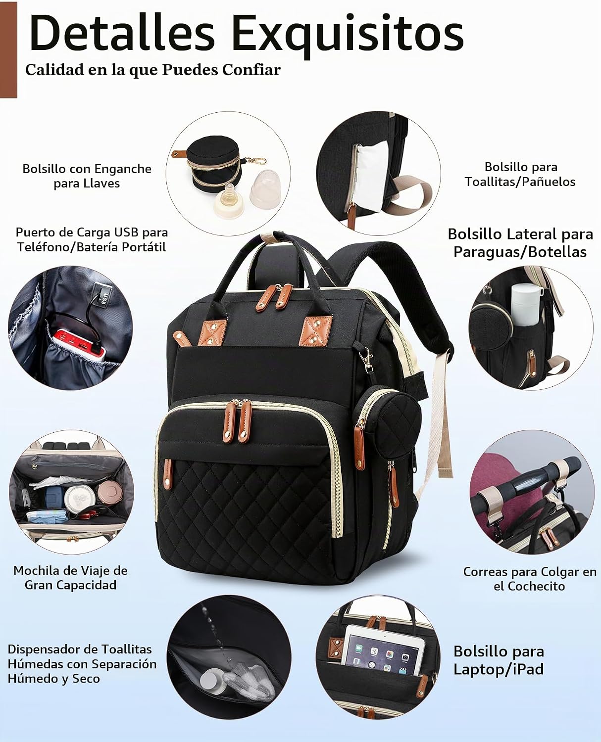 Lamroro Bolsa de pañales con estación de cambio, mochila impermeabl...