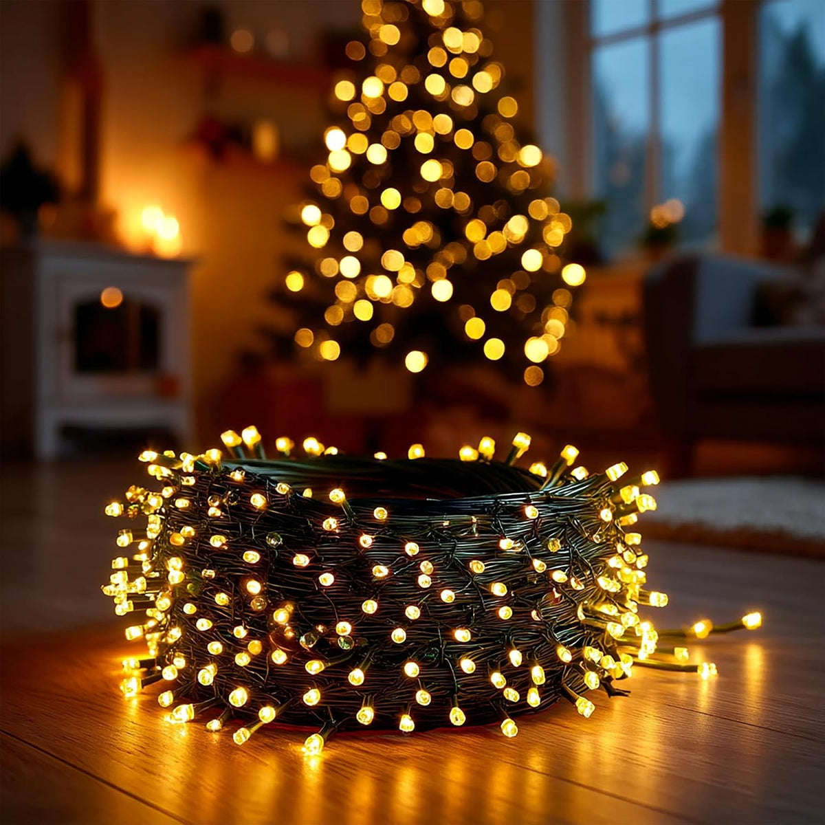 Cadena de luces navideñas brillantes, 600 LED de 196 pies, resisten...