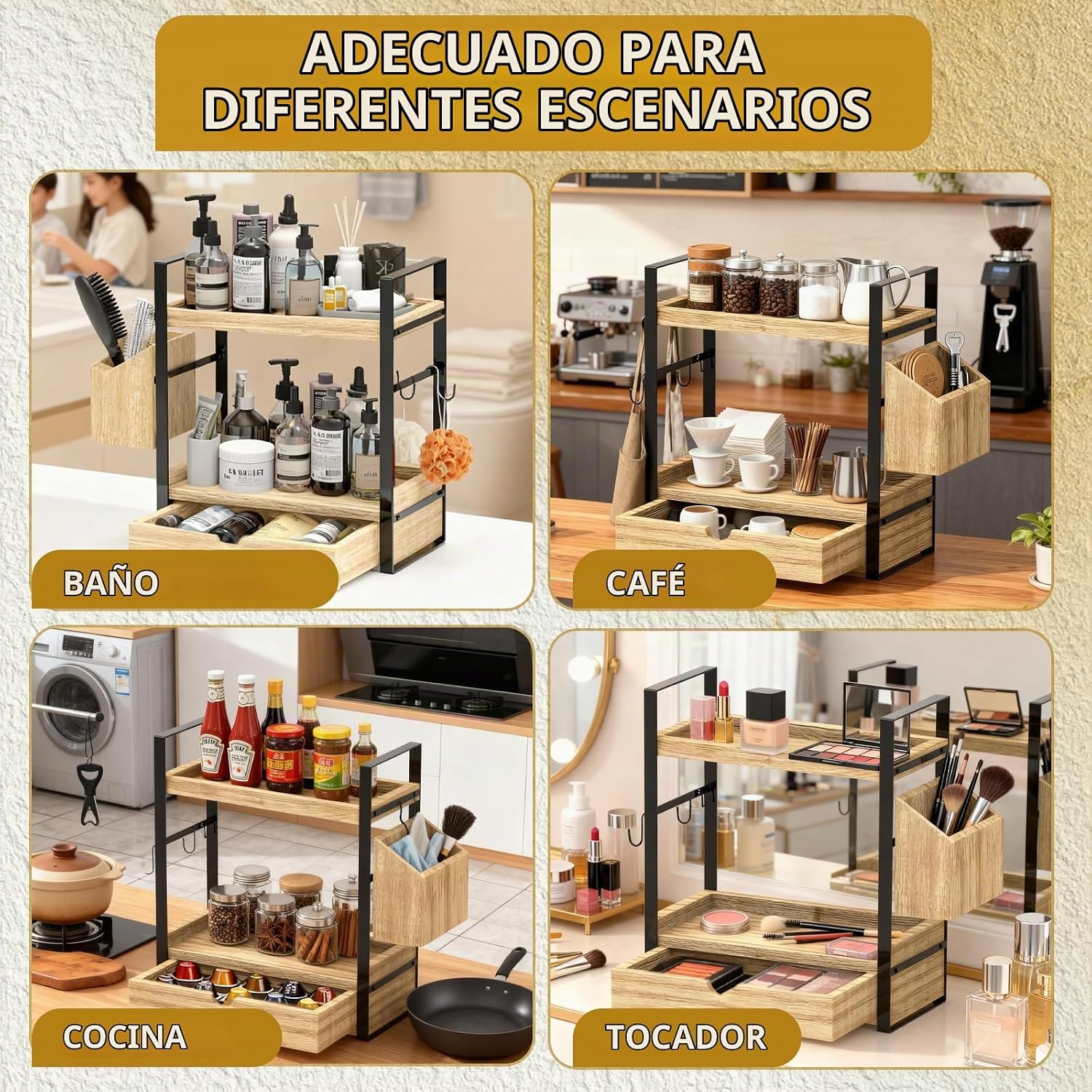 Organizadores de mostrador de baño de 2 niveles y almacenamiento, o...