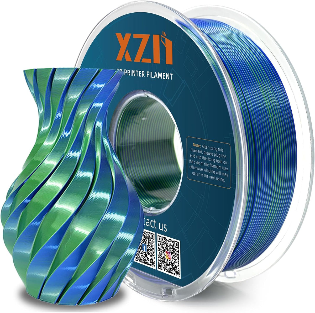 XZN Filamento de PLA de Seda 1.75mm de Doble Color Azul Verde 1KG,...