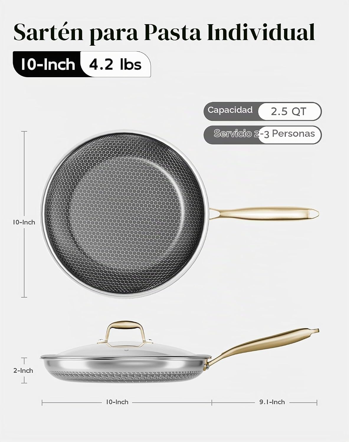 XBM Sartén antiadherente con tapa de 10 pulgadas, panal, sin PFAS,...