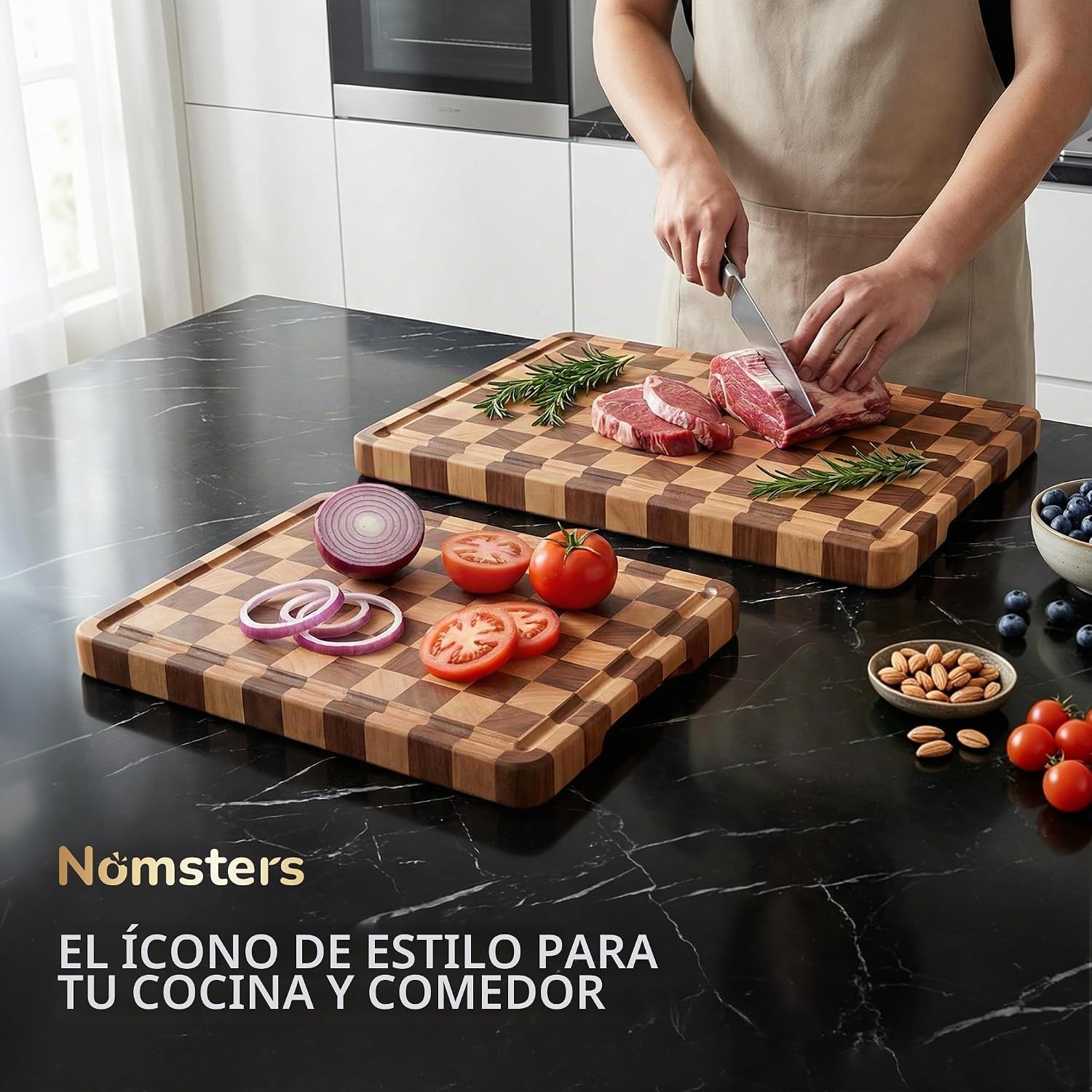 Nomsters Paquete de 2 tablas de cortar para cocina, tabla de cortar...