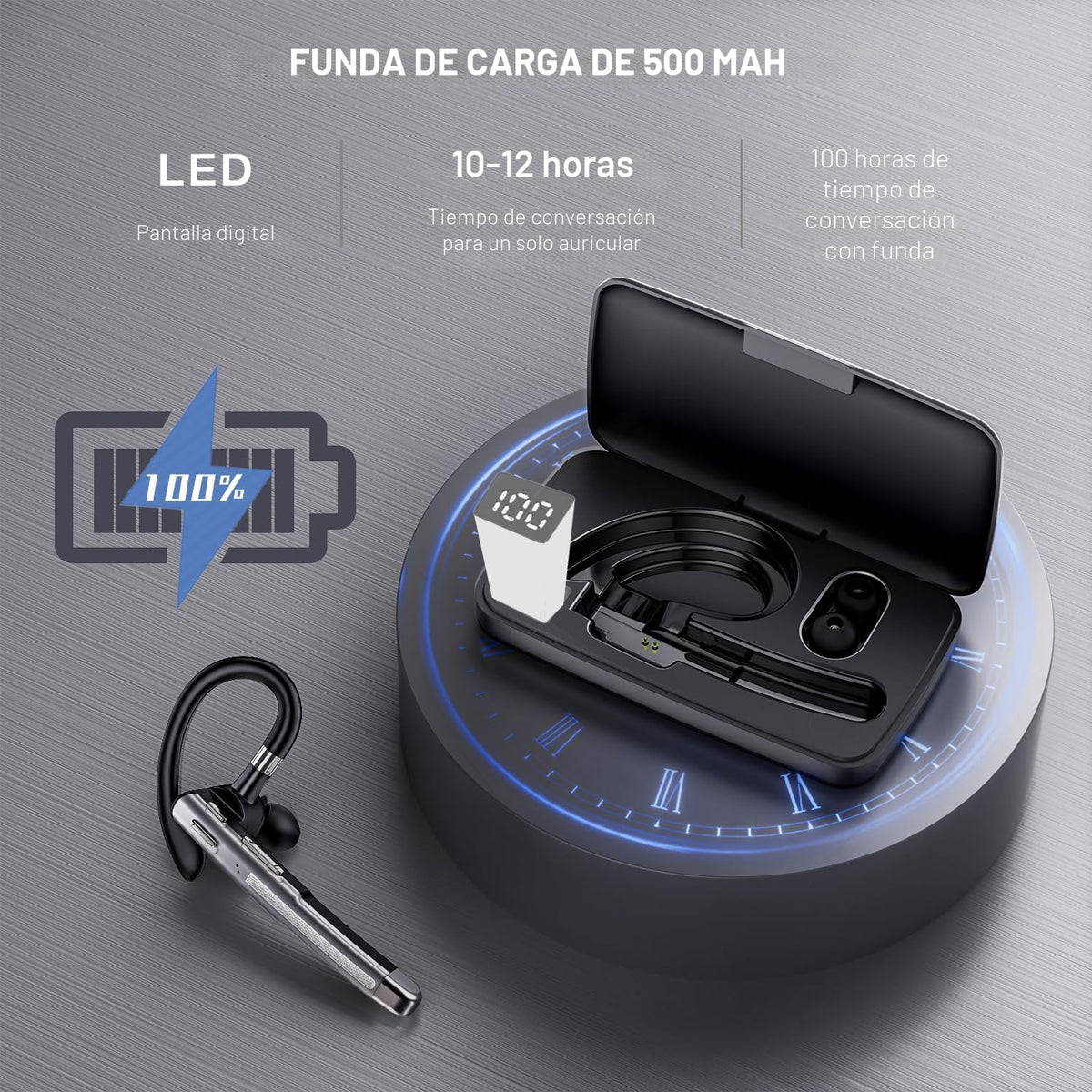 Auricular Bluetooth V6.1,100H Trucker Headset, HD Audio &amp; Botón...