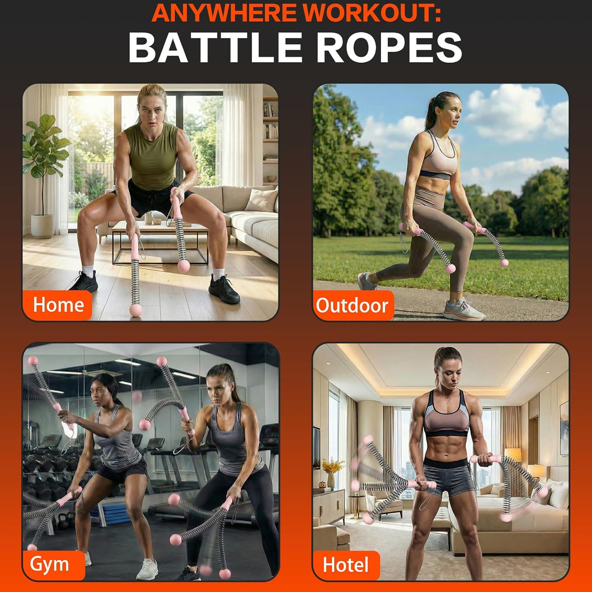Cuerdas de batalla sin cuerda para gimnasio en casa, cuerdas de bat...