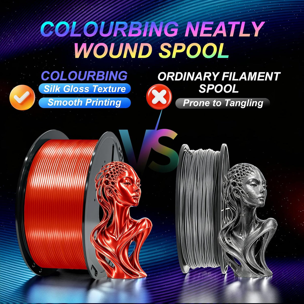 Colourbing Filamento de impresora 3D PLA+ de seda preseca de 0.069...