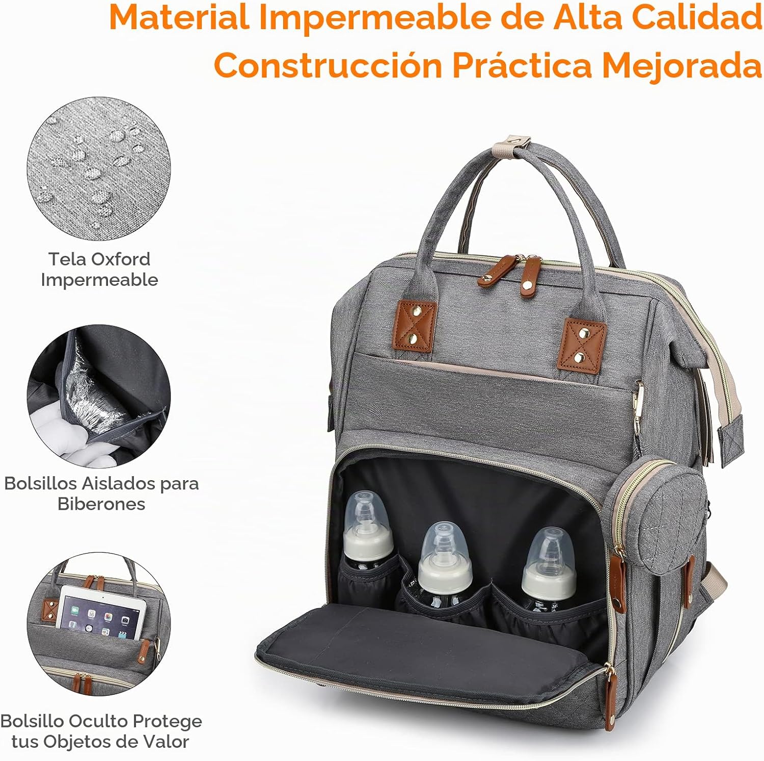 Lamroro Bolsa de pañales con cambiador, mochila de pañales 3 en 1 p...
