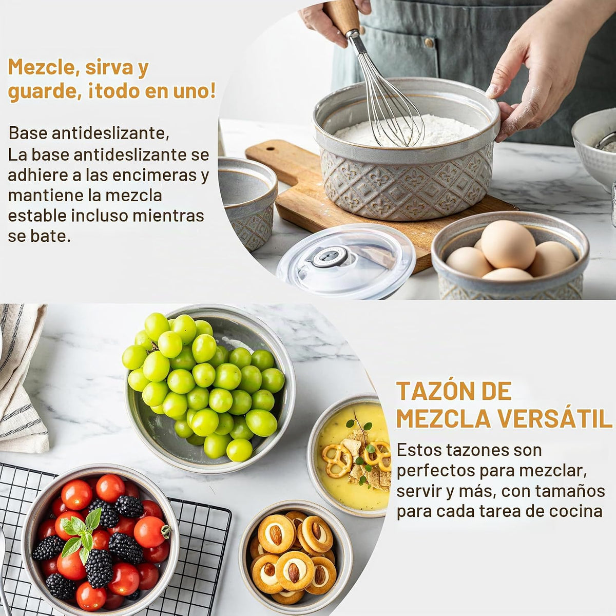 Juego de 4 cuencos de cerámica para mezclar con tapas, juegos de cu...