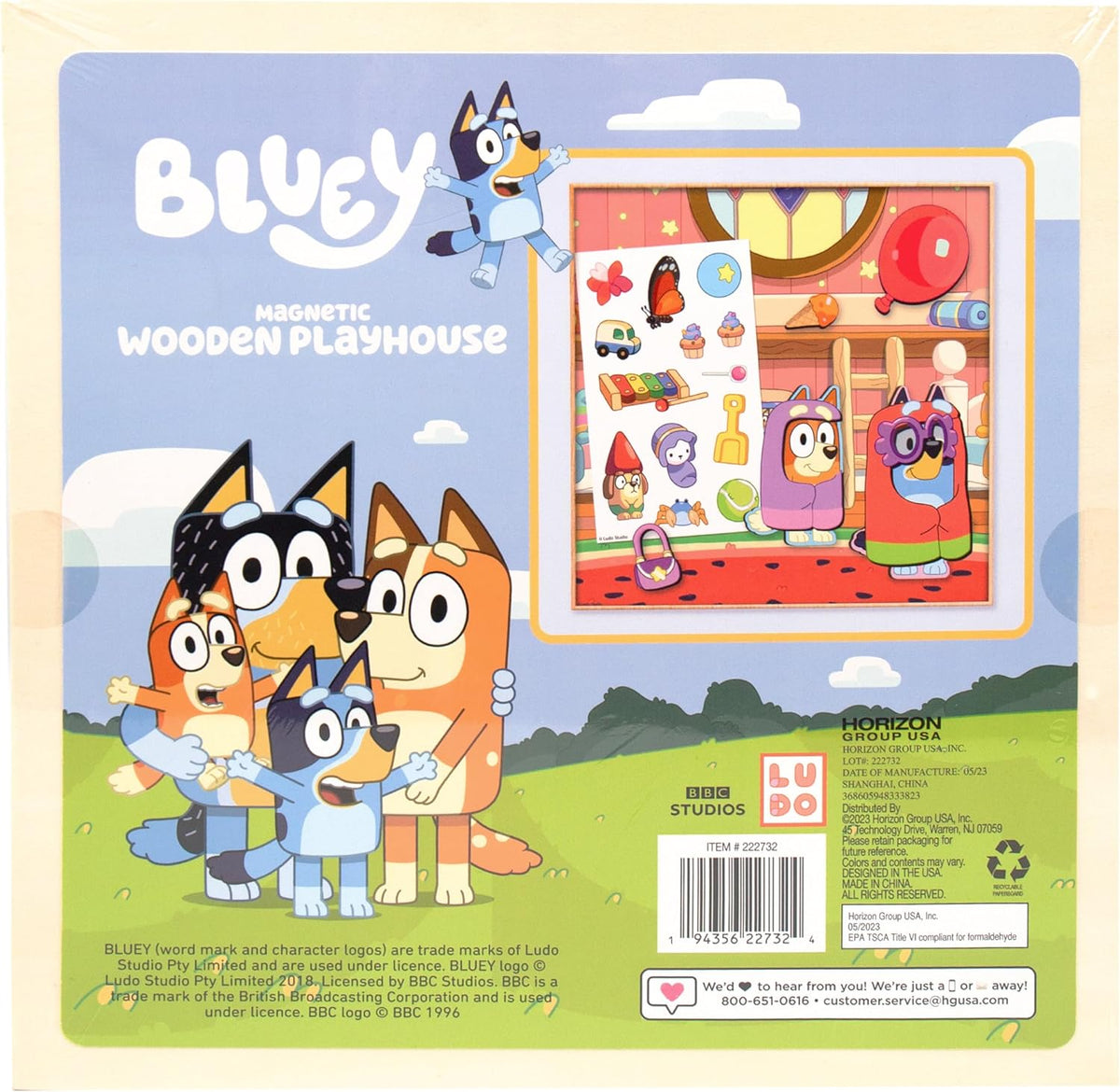 Horizon Group USA Bluey Casa de juegos magnética de madera, juego d...