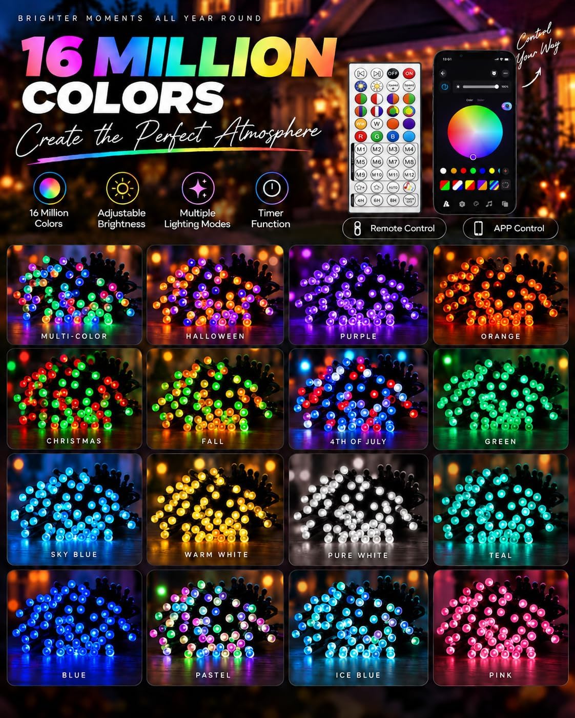 1 paquete de 300 luces LED inteligentes que cambian de color, luces...