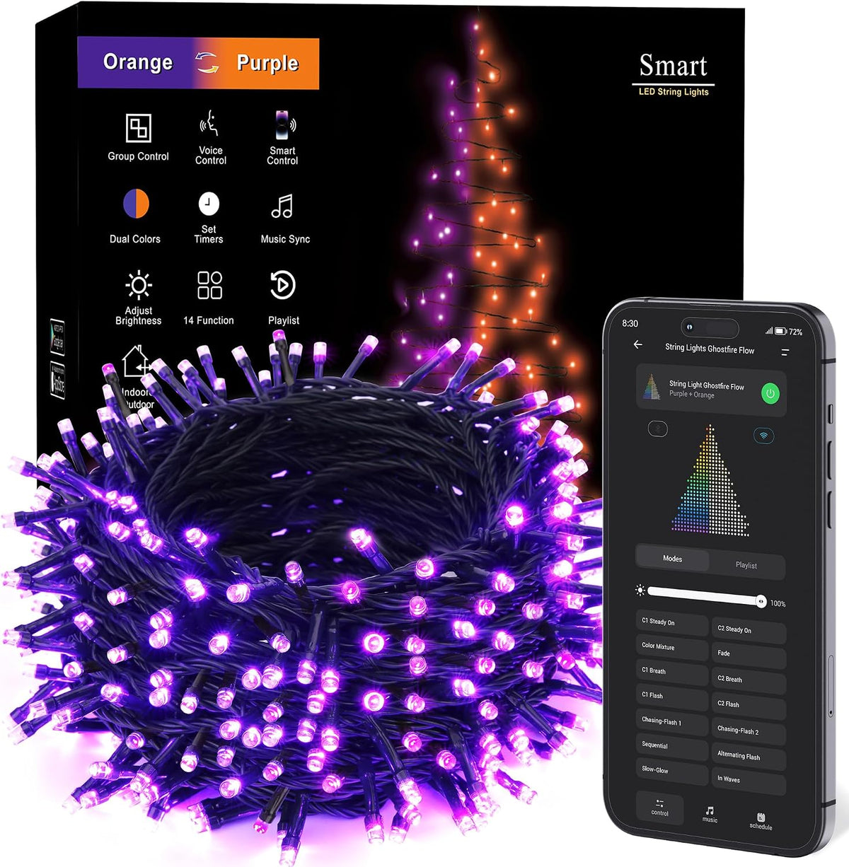 Brizled Luces inteligentes de Halloween, 300 luces LED de 98 pies d...