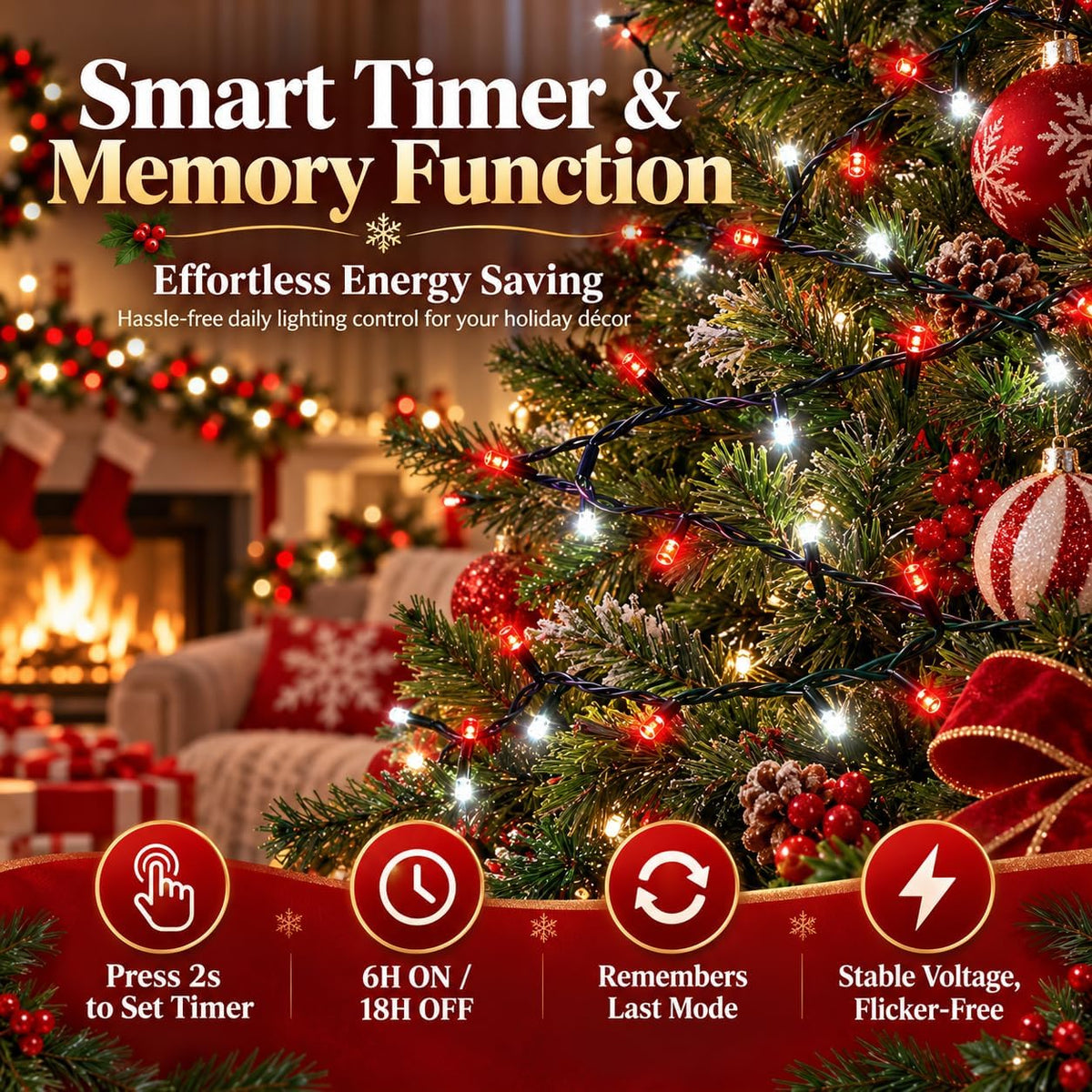 Cadena de luces de Navidad conectables de 88 pies y 240 LED para ex...
