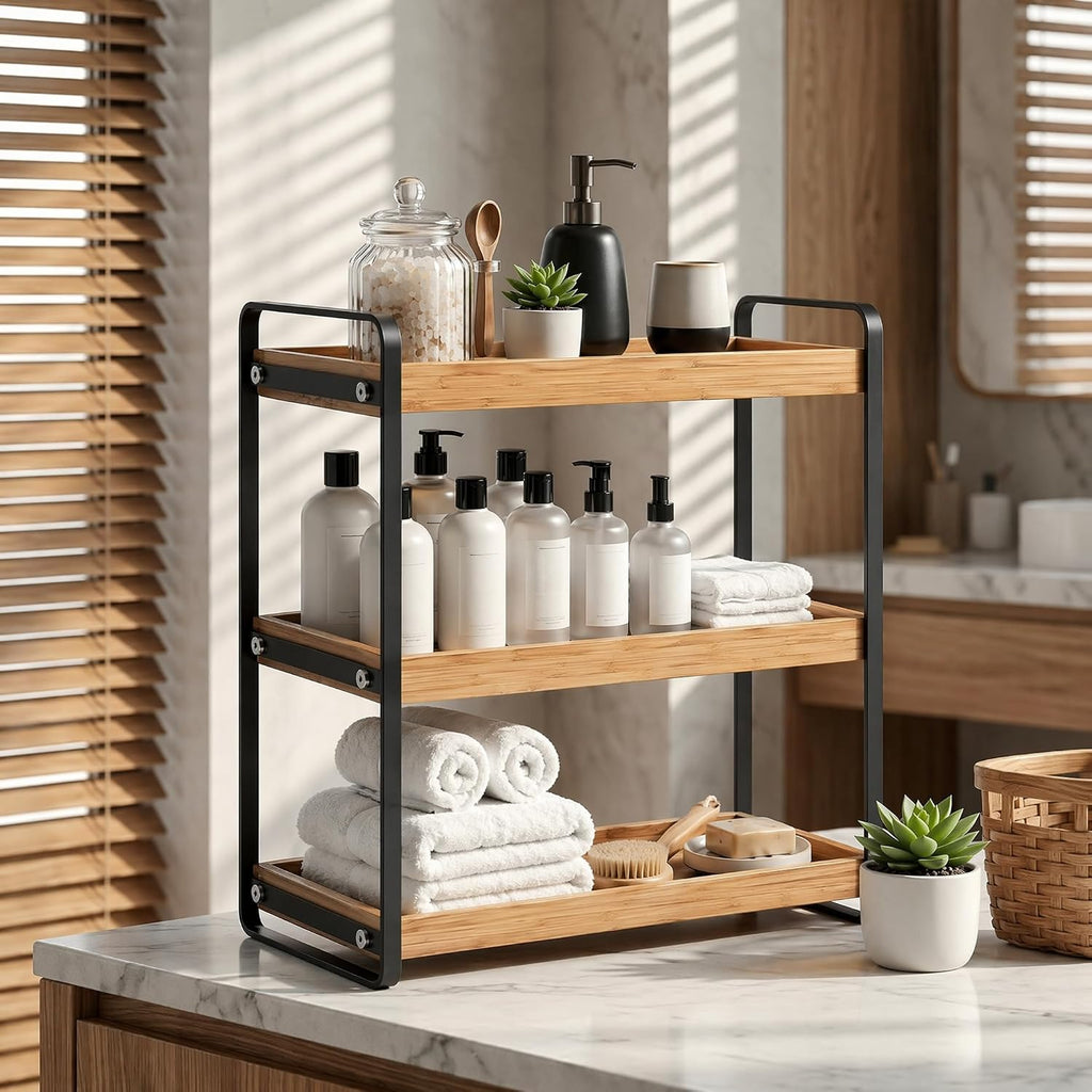 LEMIKKLE Organizador de mostrador de baño con cesta, organizadores...