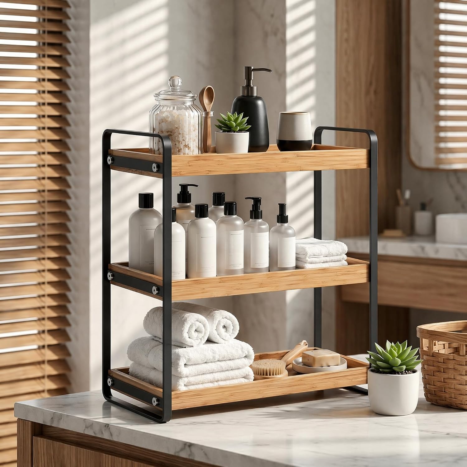 LEMIKKLE Organizador de mostrador de baño con cesta, organizadores...